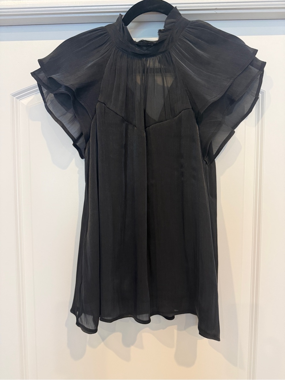 Blu Pepper- Black Sheer Ruffle Sleeve Women's Top